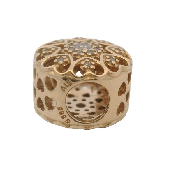 Retired Pandora 14kt Yellow Gold and CZ Hearts of Gold Cut Out Spacer Charm - Picture 4 of 4